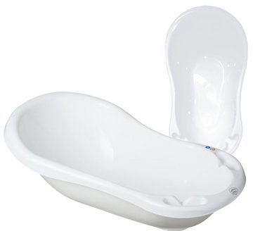 Maltex Babybadewanne 5 Teile SET Classic Weiß + Ständer Grau - Badeset Baby Wanne 84 cm, (Made in Europa), *WANNE + SITZ + TOPF + WC AUFSATZ + EIMER + GESTELL