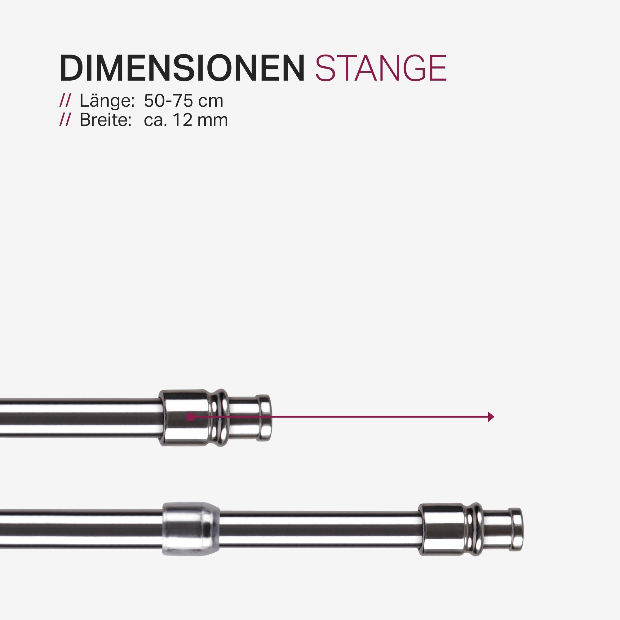 - Gardinenstange / Cafehausstange Cafehausstangen Träger ausziehbar, schrauben, Klemmträger Chrome Edelstahl, 12 mm, zum Ø Klemmfix, Klemmstange ausziehbar und Bestlivings, Klemmträger geklemmt, geschraubt, kleben inkl. geklebt, 225cm 12, 50