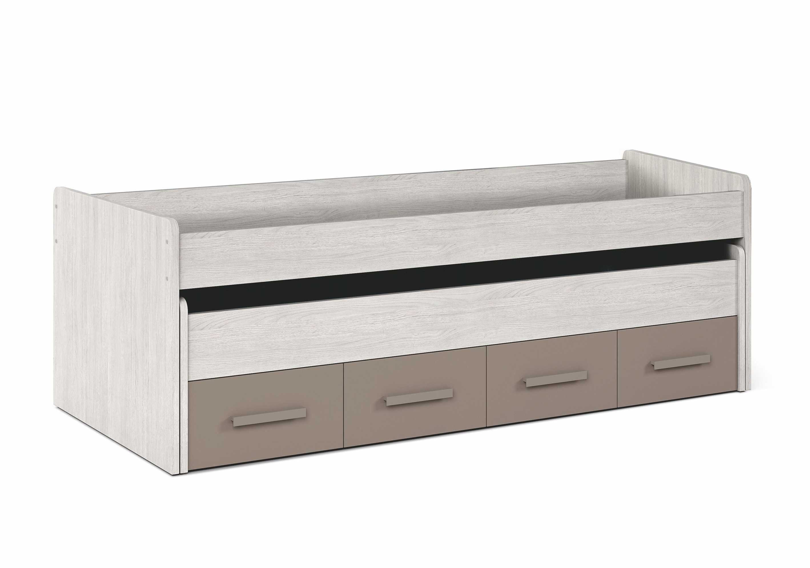 freiraum Funktionsbett Ares Plus, Kojen/ Ausziehbett, 2 Schübe Weiß/Basalt Dekor – 198x69x96 cm (BxHxT)