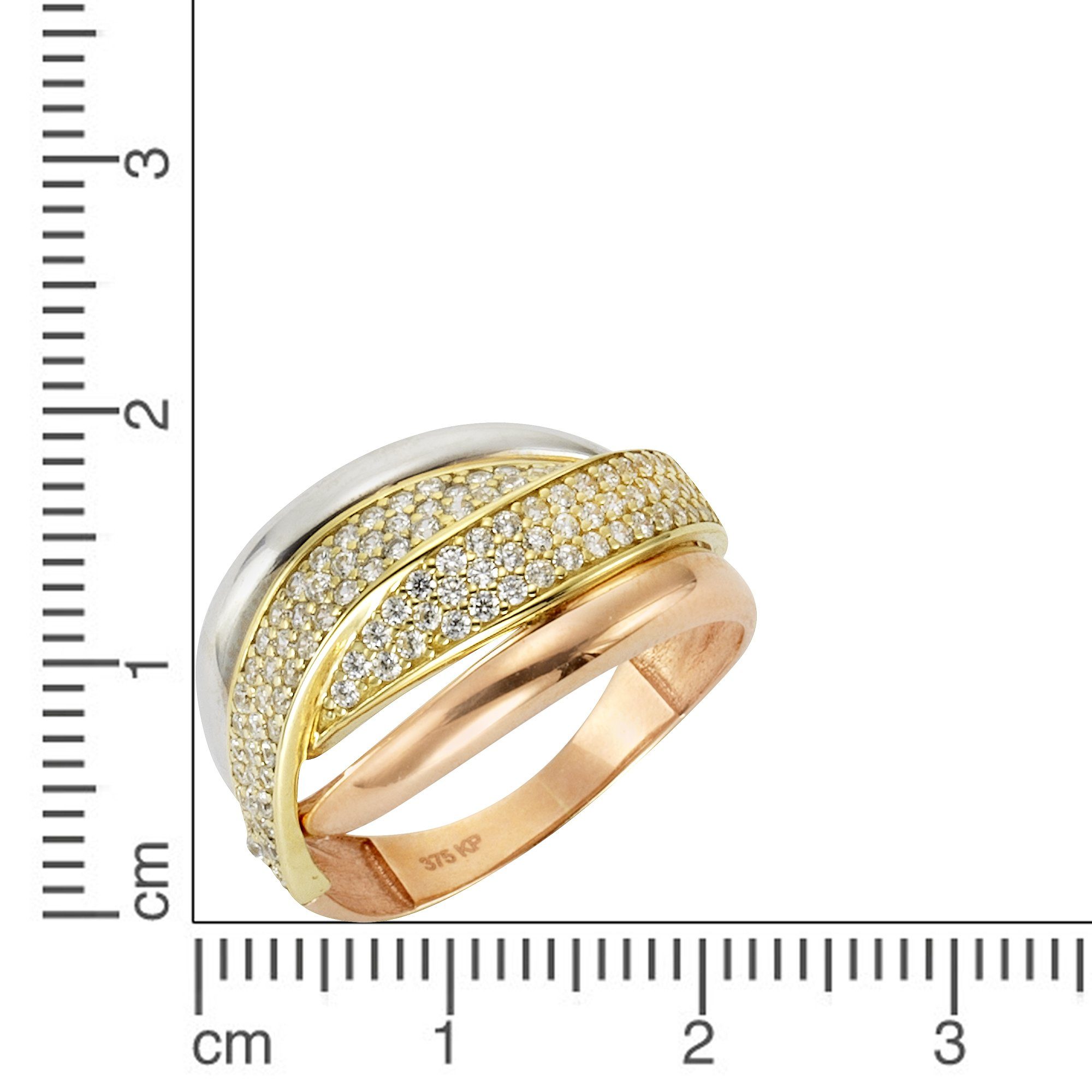 Ellen Gold Fingerring dreifarbig Fascination K. by 375 Zirkonia