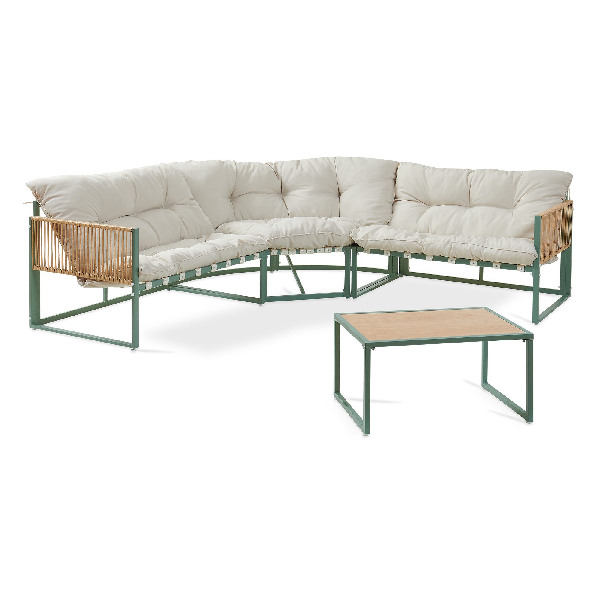 casa.pro Loungeset, (Set, 4-tlg), »Karg« Sofa mit Couchtisch Kissen Grün/Beige