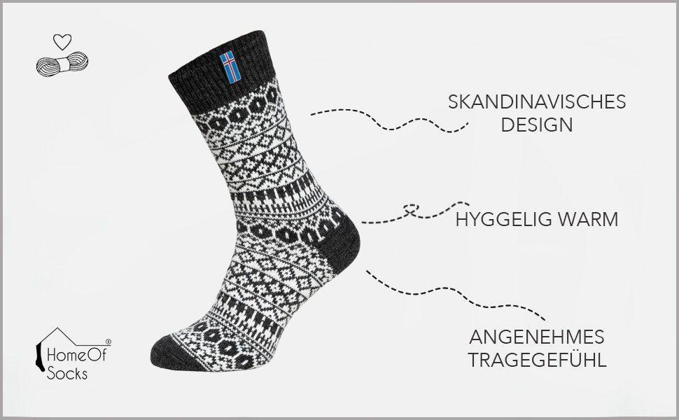 Wollanteil HomeOfSocks Design dünne "Island" Nordic Socken Island mit und Kuschelsocken 60% Navy Aus Skandinavische Norwegersocken Wolle strapazierfähige Wollsocke