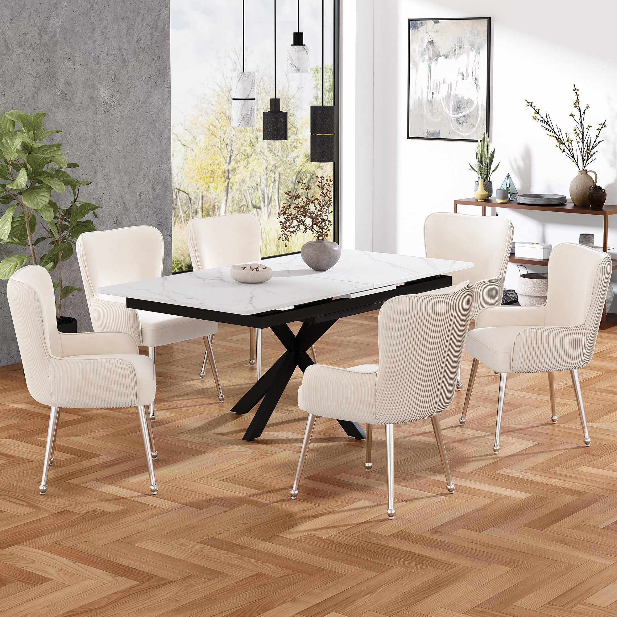 Flieks Esszimmerstuhl (Set, 6 St), 6er Set Polsterstühle mit Armlehnen Wohn günstig online kaufen