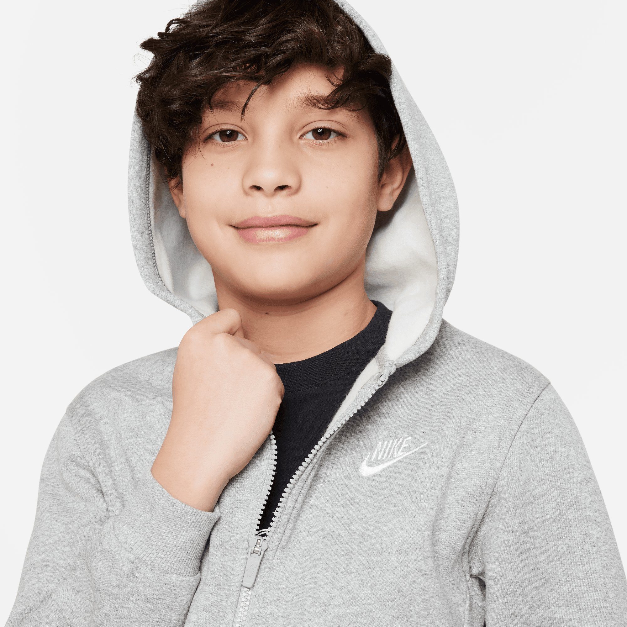 KIDS' Sportswear GREY HEATHER/BASE FLEECE Nike Kapuzensweatjacke DK HOODIE CLUB FULL-ZIP GREY/WHITE BIG