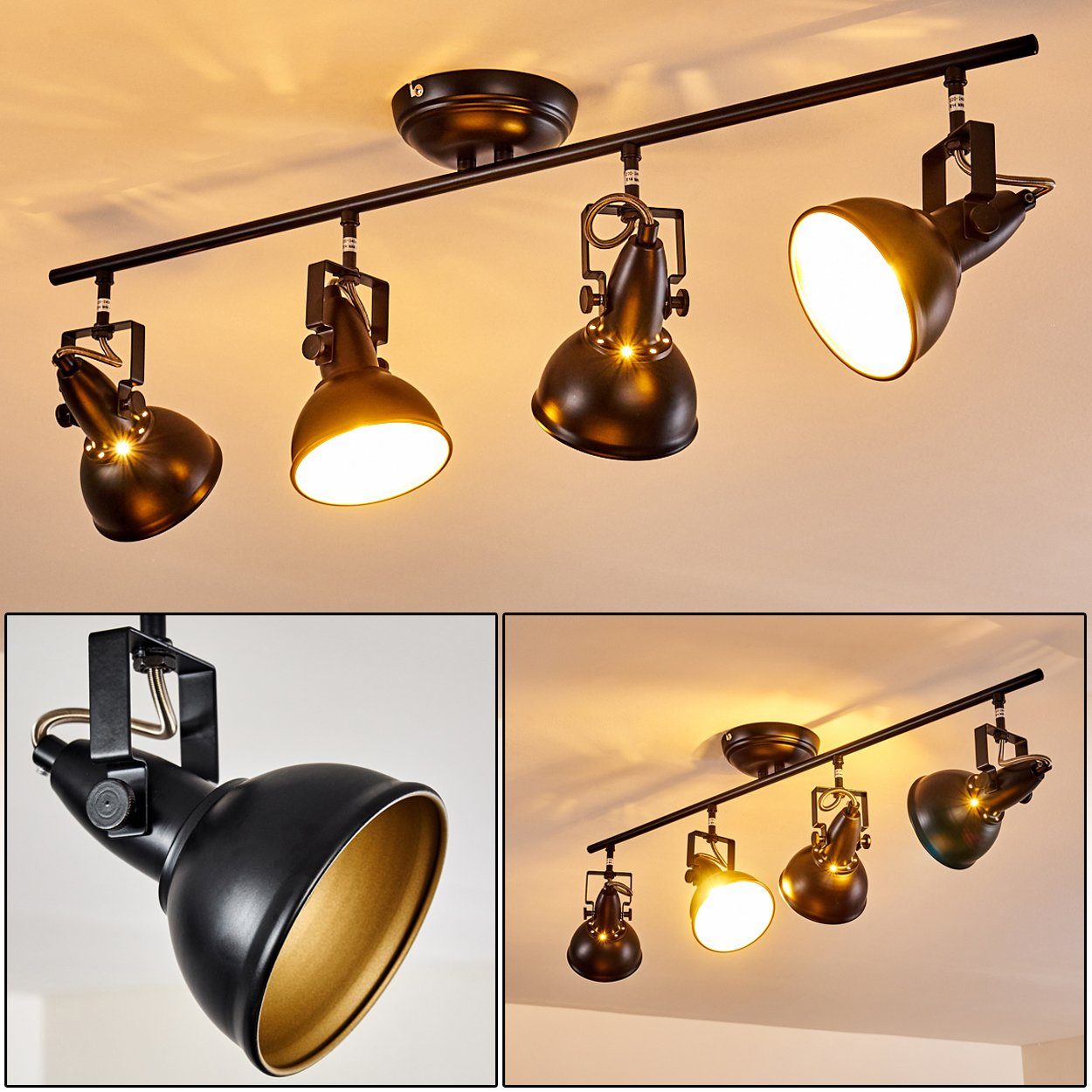 Leuchtmittel, Metall mit Schwarz/Gold, Retro/Vintage verstellbaren 4xE14, Strahlern, aus Design Deckenlampe hofstein Deckenleuchte in »Arazane« im Spot ohne