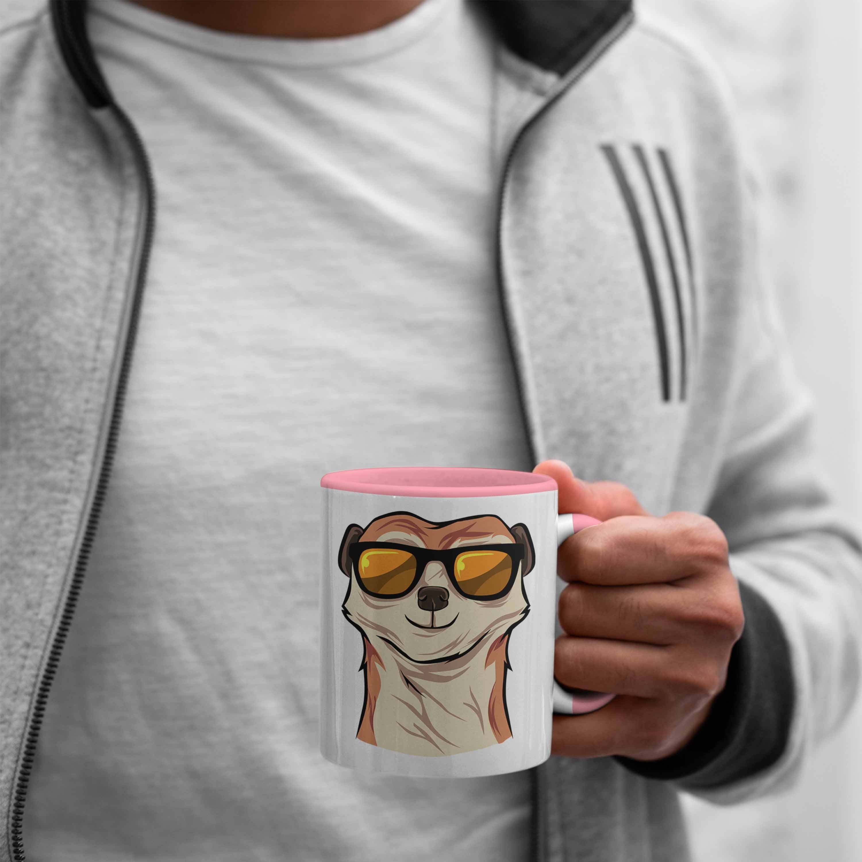 Rosa Tasse Sonnenbrille Trendation Lustige für Erdmännchen Tasse Tierliebhaber Geschenk