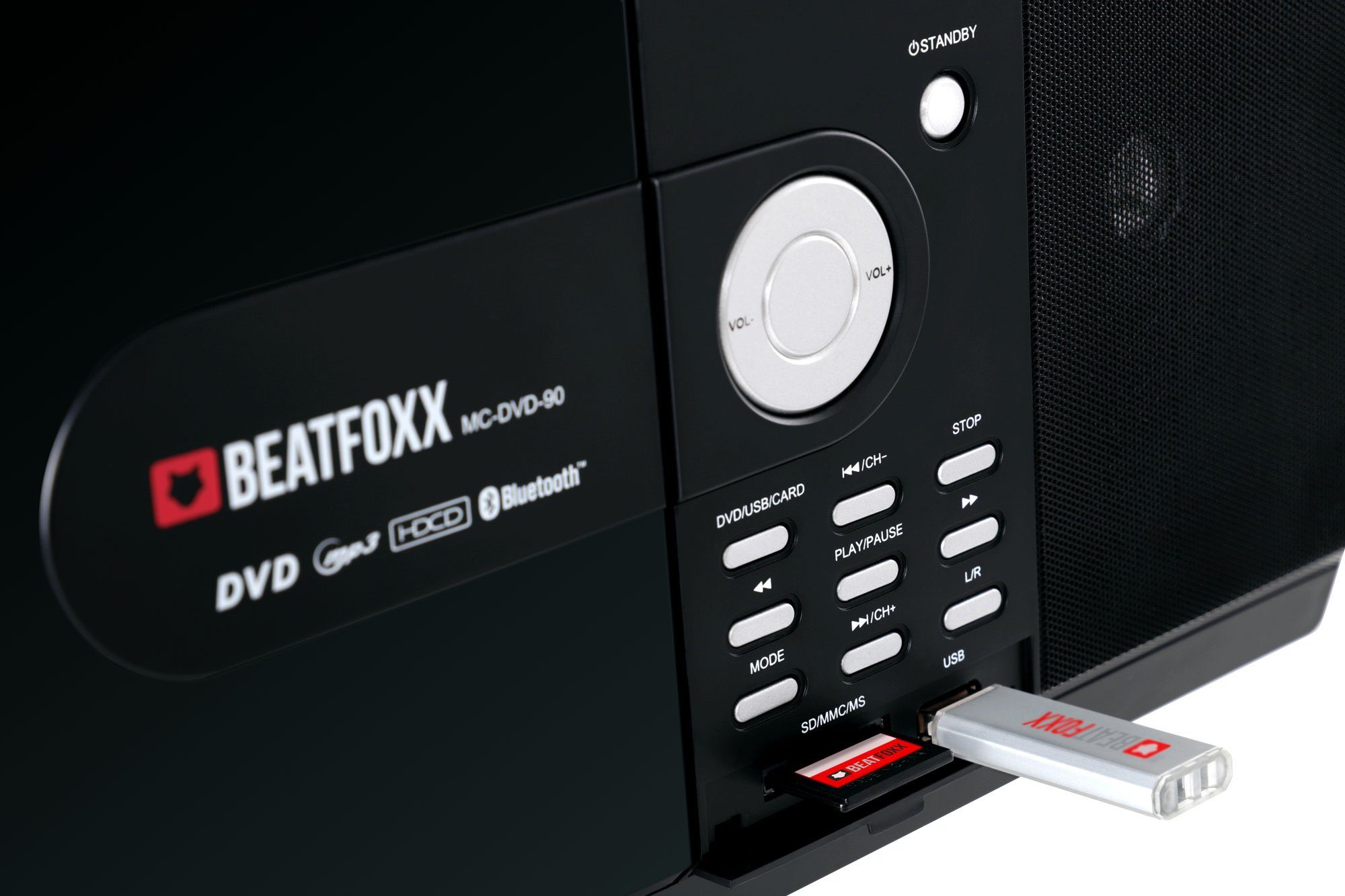 Stereoanlage mit CD/MP3, DVD-Player, Microanlage W, AUX) Bluetooth, und 6,00 Vertikal HDMI MC-DVD-90 (UKW/MW-Radio, USB/SD, Beatfoxx