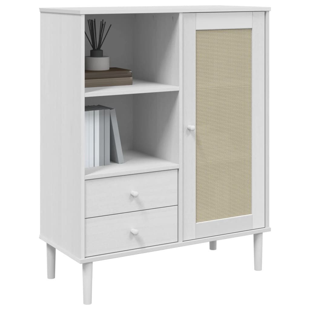 vidaXL Highboard Highboard SENJA Rattan-Optik Weiß 90x40x112 cm Kiefernholz