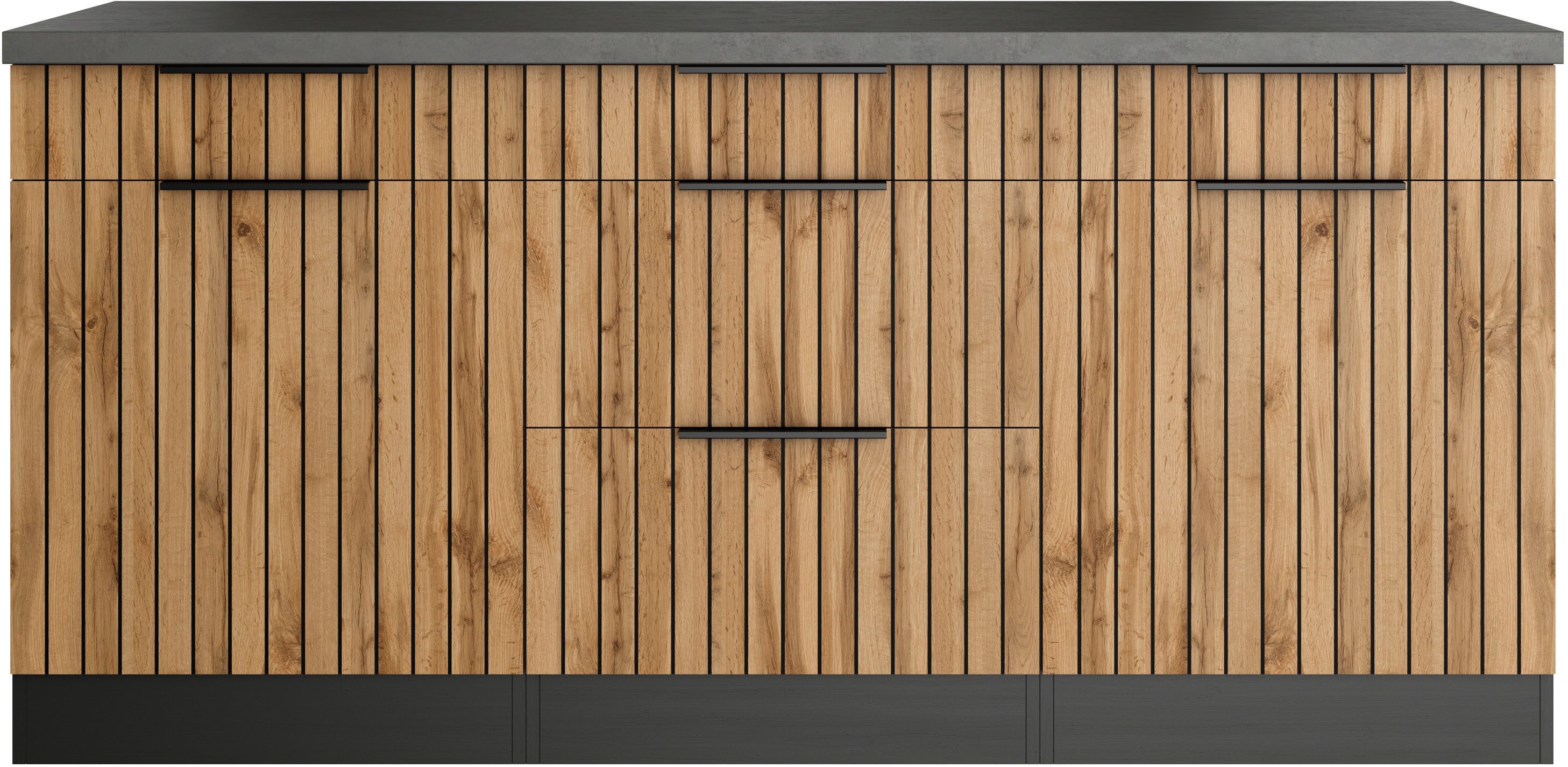 KOCHSTATION Unterschrank KS-Lagos Breite 180 cm, 2 Türen, 2 Auszüge, 3 Schubkästen