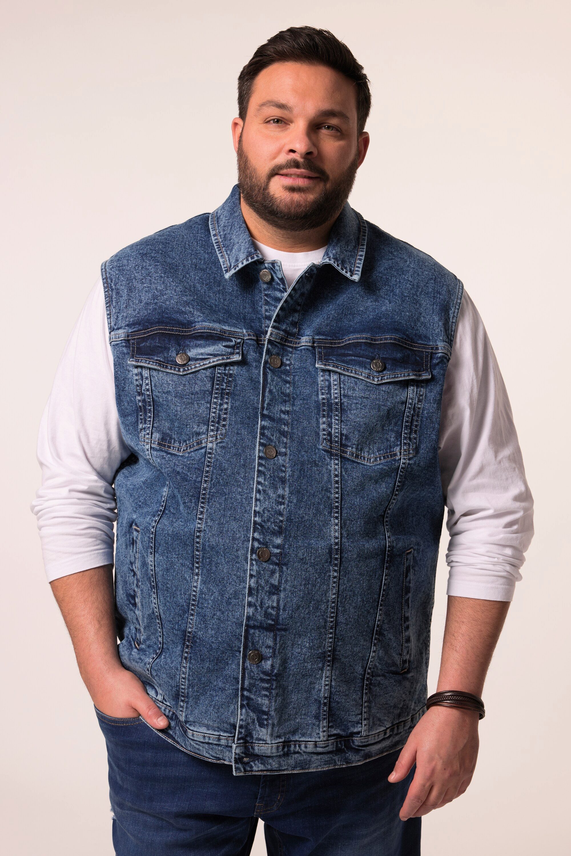 Men Plus Steppweste Jeansweste Knopfleiste