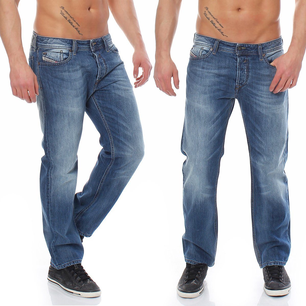 Blau, 0RB04 Herren ohne Anteil Used-Look, Dezenter 5-Pocket-Style, Diesel Waykee Stretch Regular-fit-Jeans