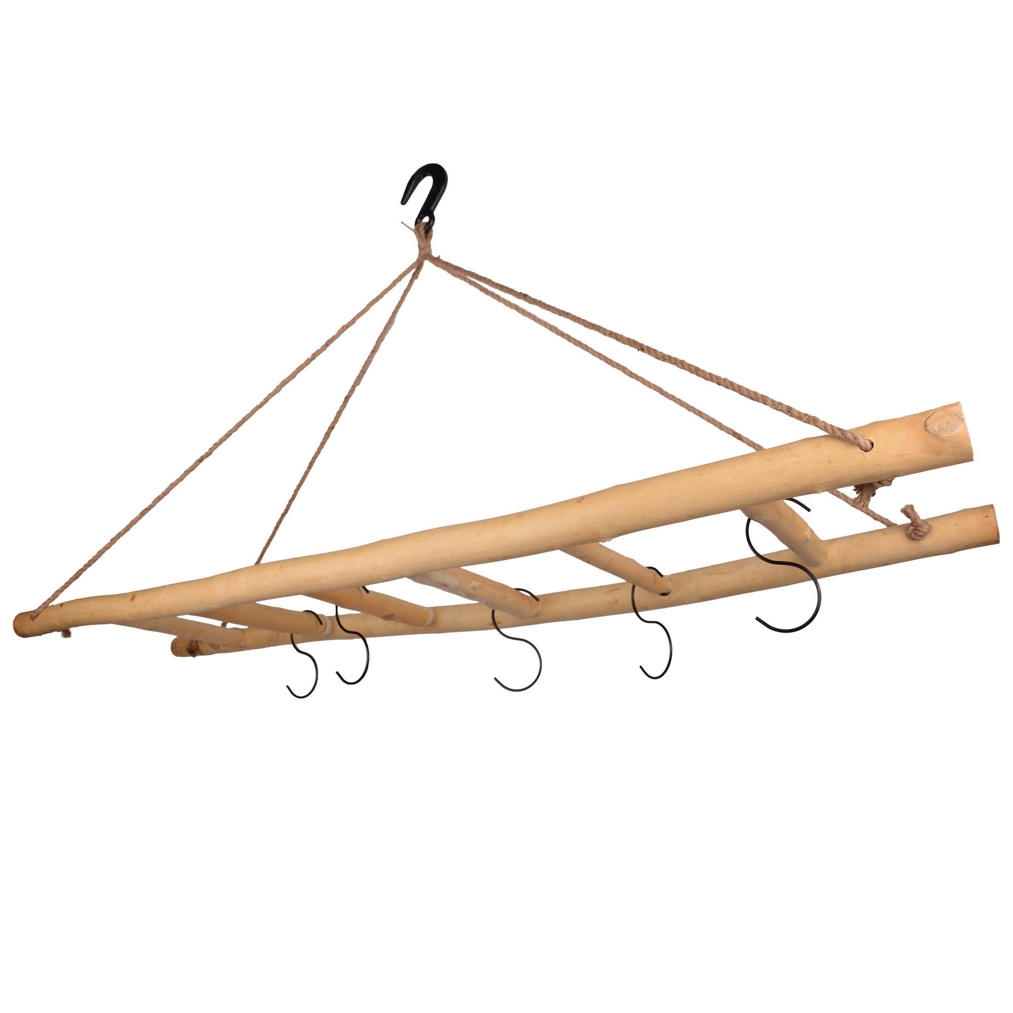 UNUS HOME Dekohänger Dekoleiter Holzleiter hängend (150cm, naturfarben), inklusive 5 Haken und Gusseisen Deckenhaken