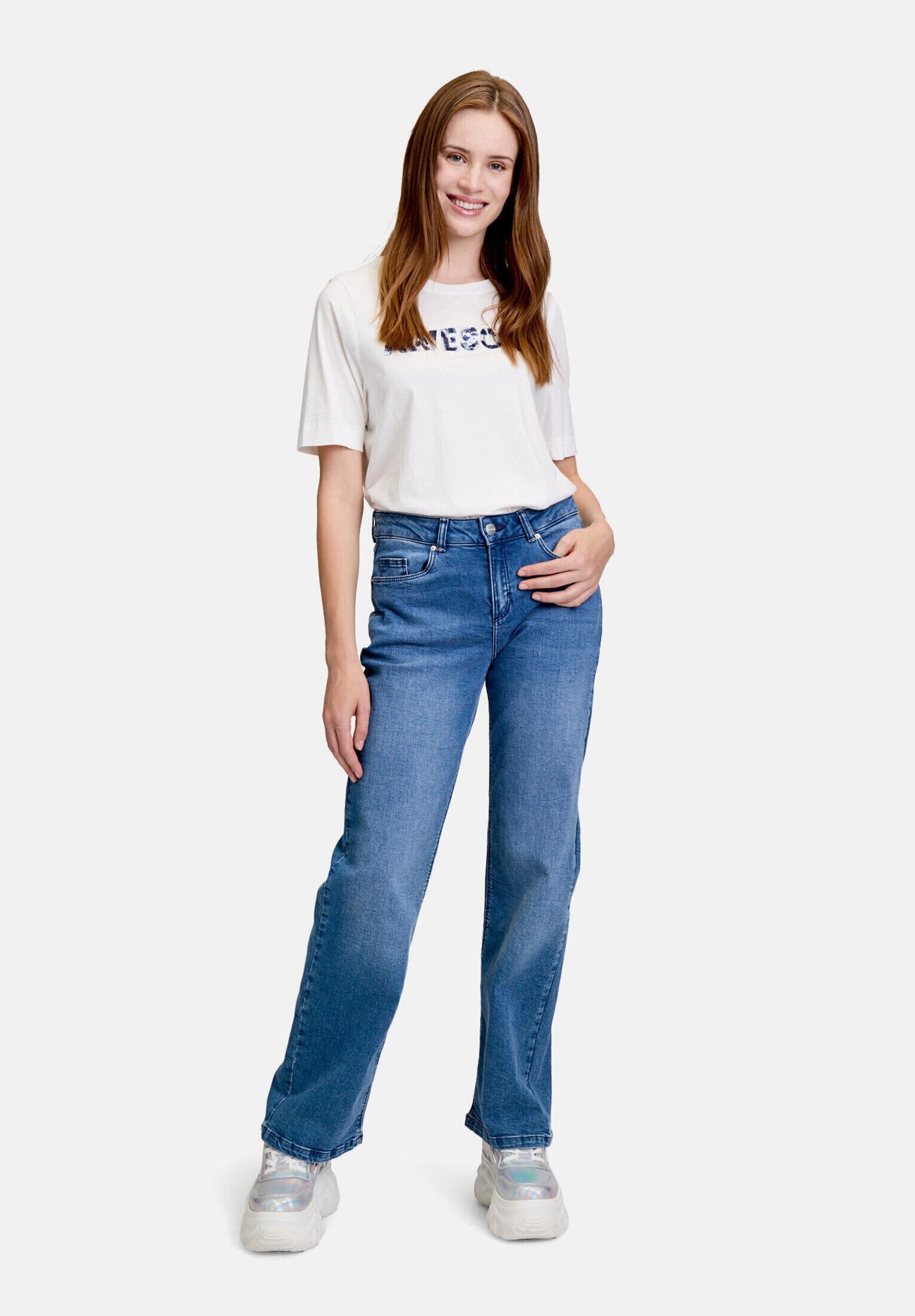 Cartoon Kurzarmshirt Damen kurzarm (1-tlg) Pailletten