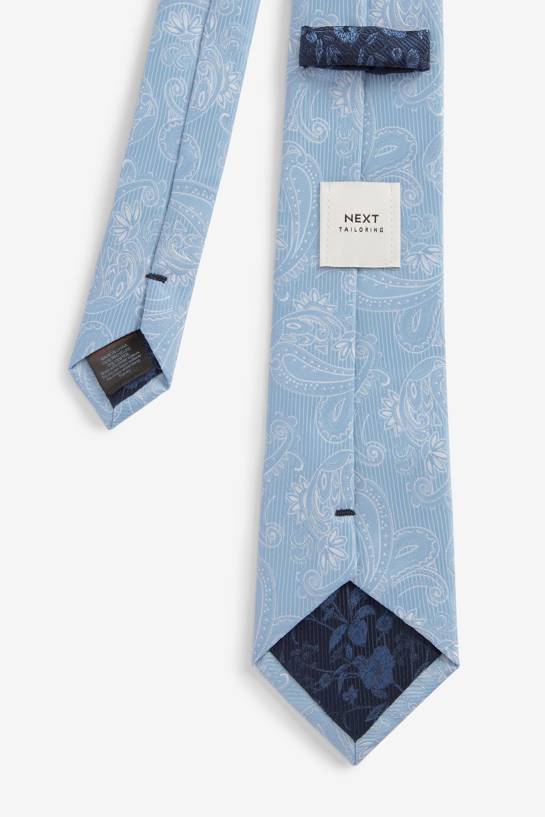 Krawatte Krawatte, Next Schmale Blue Light Anstecknadel (3-St) Einstecktuch und