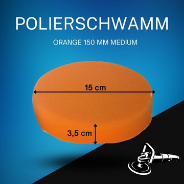 Duke-Handel Polierschwamm Polier-Zubehör Polierpads orange, 150mm, MEDIUM, (Set, 6 St., Polierpad mit ⌀ 15cm für Autopolitur), Klett-Aufnahme, Auswaschbar, Reißfest, Microporen