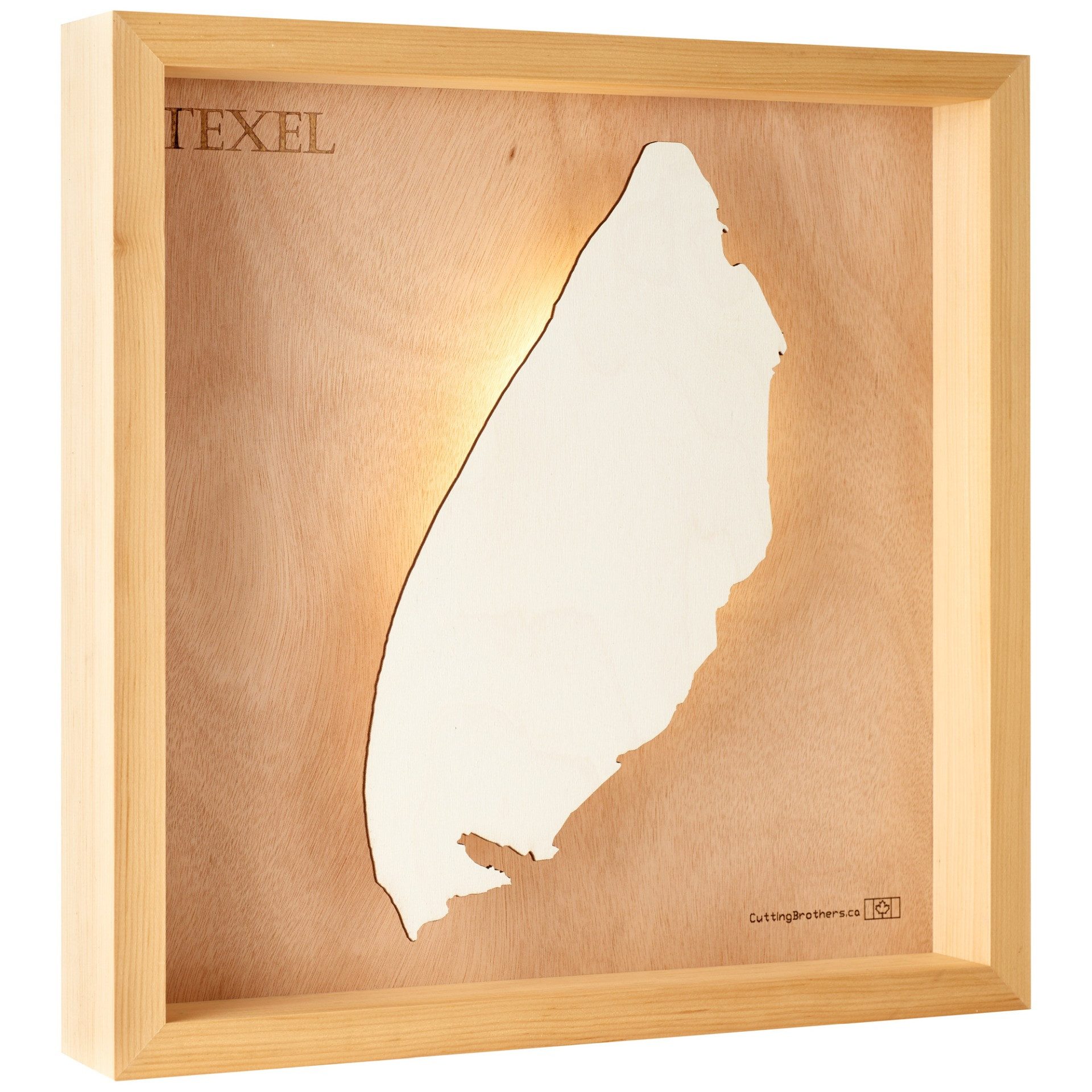 Cutting Brothers LED-Bild Texel 35x35 cm, LED-Holz-Wandkarte, mit indirekter Beleuchtung, handgefertigt aus Echtholz