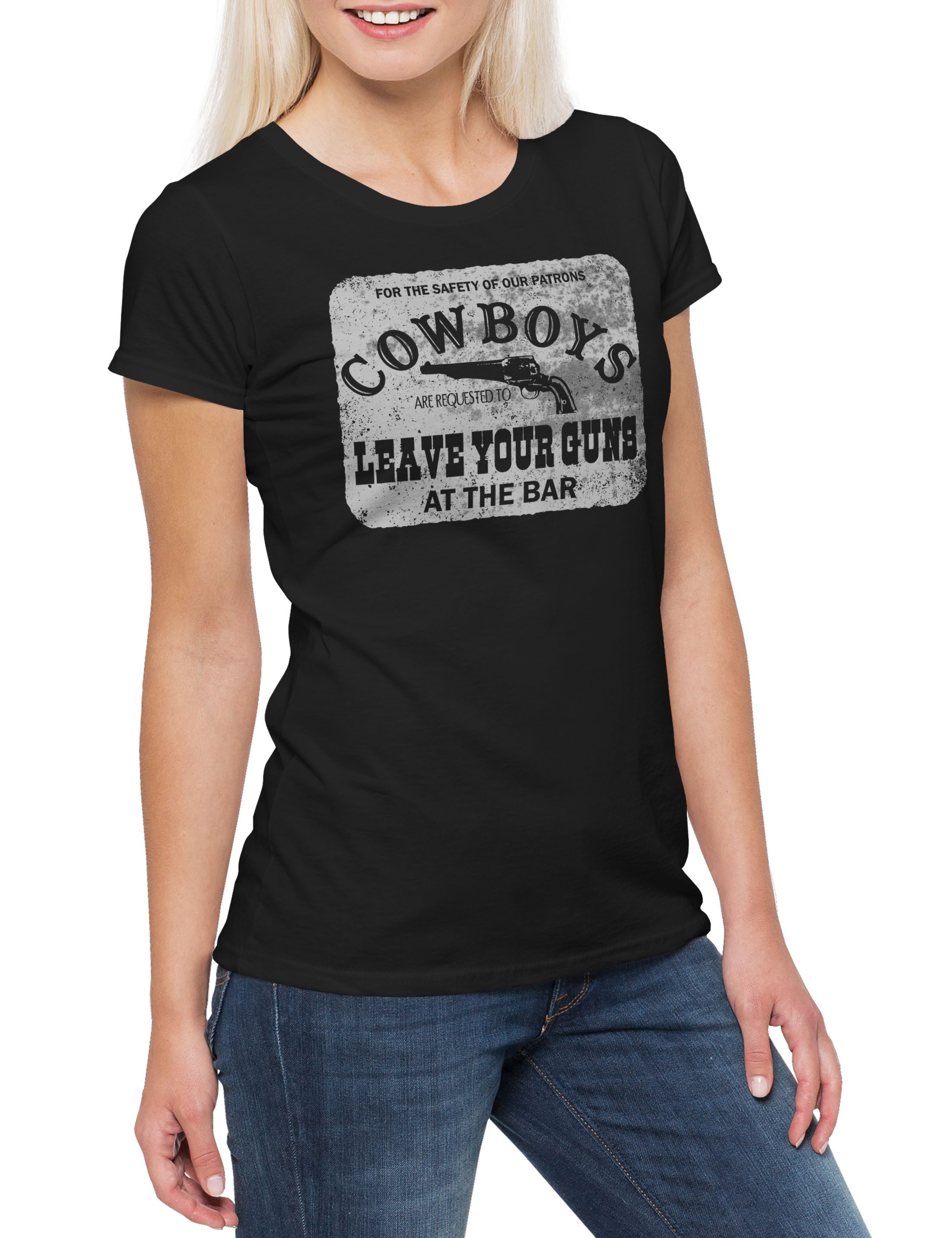 Urban Backwoods Print-Shirt Cowboys Safety Sign Damen T-Shirt Cowgirl USA US Confederate Western (1-tlg) Country Rodeo Native American