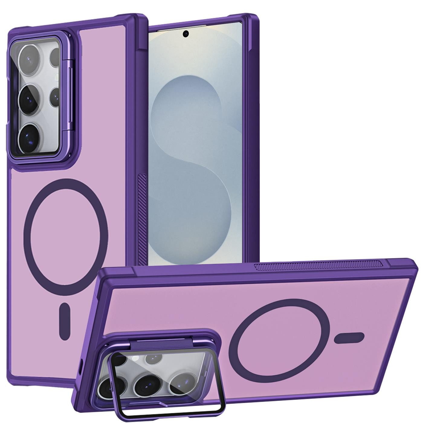 CoolGadget Handyhülle Hybrid CAM Handy Hülle für Samsung Galaxy S25 Ultra 6,9 Zoll, Kameraschutzglas klappbar Schutzhülle Metallring für Magsafe Zubehör