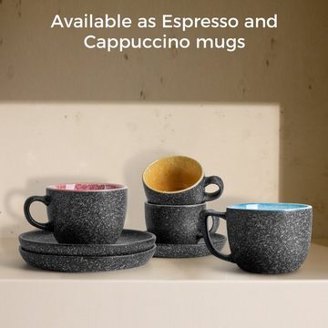 MiaMio Cappuccinotasse Cappuccinotassen Set 6 teilig mit Untertassen & Ständer (6 x 190 ml), Keramik