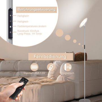 ANTEN LED Stehlampe Dimmbar LED Standleuchte 3300LM 30W Deckenfluter Leselampe Stehleuchte, mit Fernbedienung und Touch-Steuerung, Grau