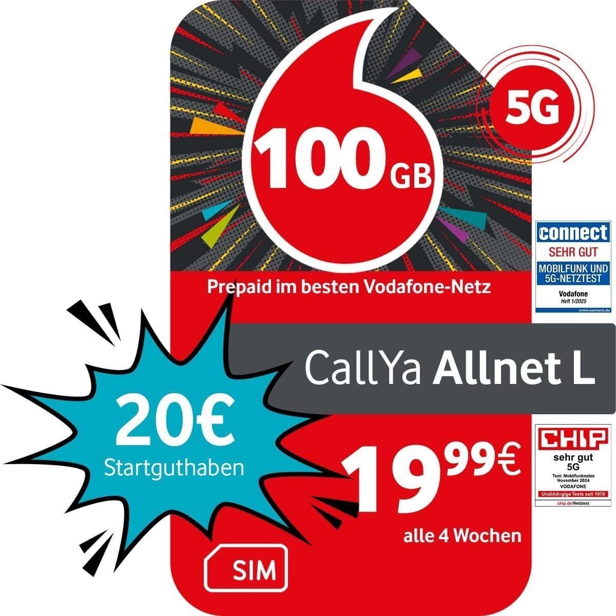 Vodafone Vodafone Prepaid CallYa L, 100 GB, 20 EUR Start Prepaidkarte