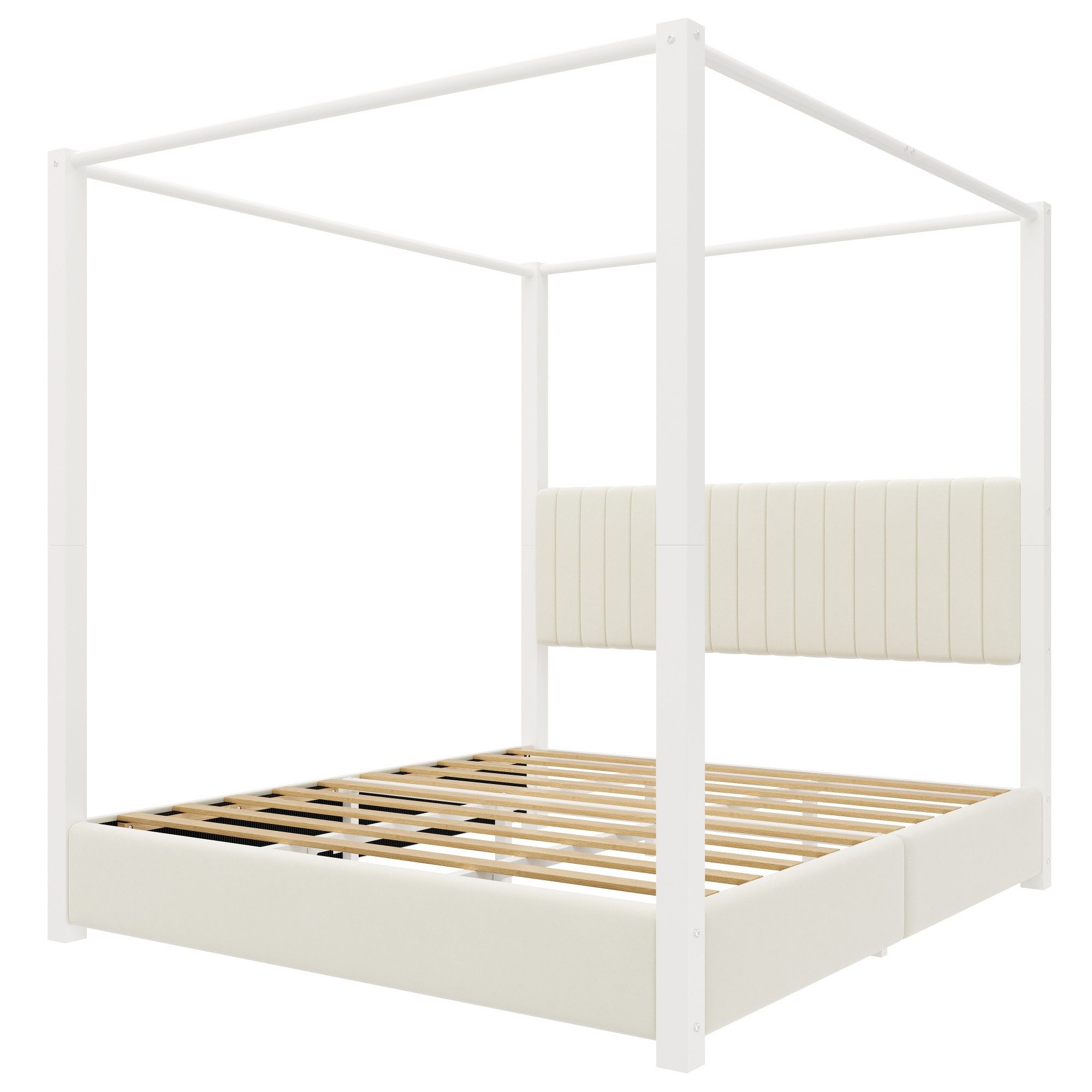 BlingBin Himmelbett Polsterbett 180x200 cm mit Himmelbettgestell (Metallbett, 1-tlg., Bettgestell mit Himmelbettgestell und Lattenrost), Doppelbett mit Kopfteil, Metallrahmen und Lattenrost