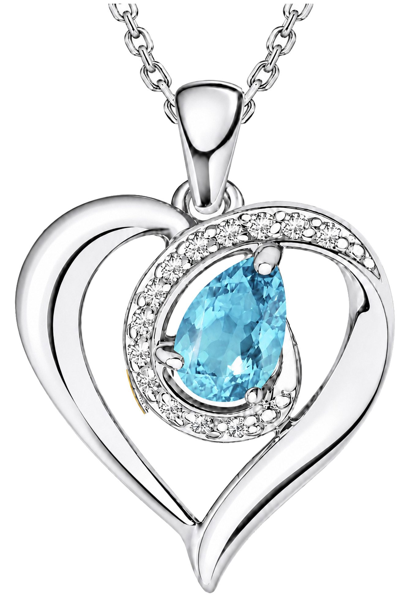 Limana Herzkette Tropfen Edelstein Schmuck Damen 925 Silber Halskette Geschenk Frau (nach Wahl Rubin Saphir Opal Silberkette inkl. Dose und Tasche), Geburtstag Jahrestag Hochzeitstag Weihnachten Muttertag Valentinstag