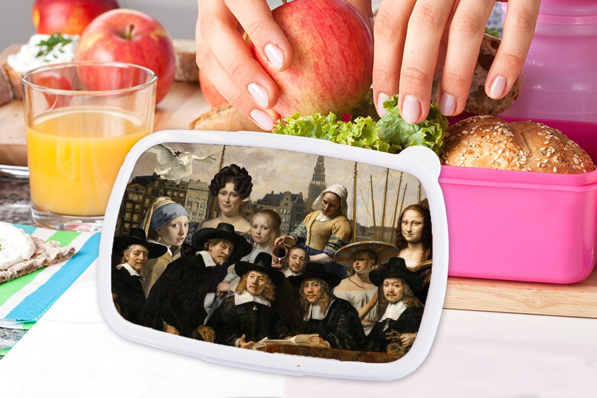 Alte Erwachsene, Collage für - rosa Brotbox Malerei Lunchbox Meister, Mädchen, Kinder, Snackbox, - Kunststoff MuchoWow (2-tlg), Kunststoff, Brotdose