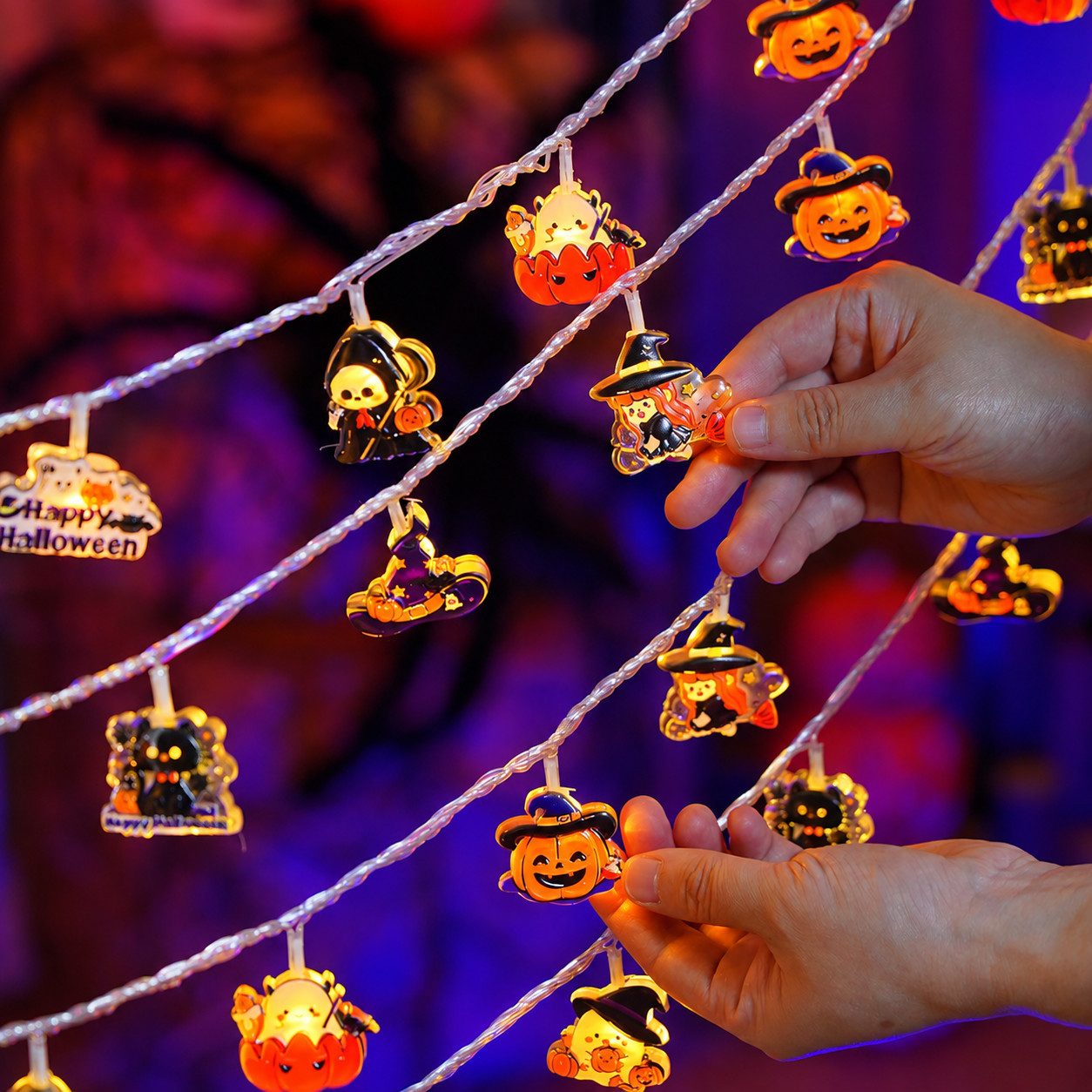 nsihing LED-Lichterkette Halloween Lichterkette 20 LED, Kürbis- & Geisterlichter, Batteriebetrieben mit Blinkmodi für Innen & Außen – Bild 3 von 5