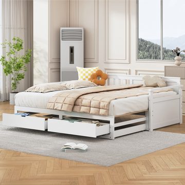 IDEASY Bettgestell Multifunktionales Zwei-in-Eins-Tagesbett mit Kiefernbett, Schubladen, weiß/grau, multifunktionales Schlafsofa, 90 x 190 und 90 x 190 cm