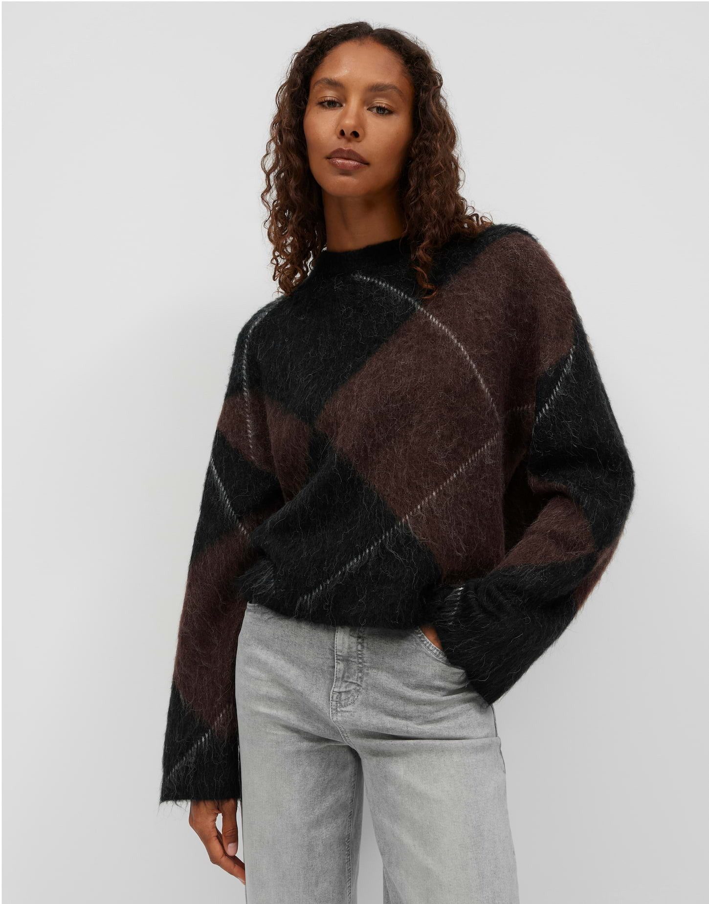 OPUS Strickpullover mit Argyle-Rautenmuster Weite Silhouette mit überschnittener Schulter und weichem Griff