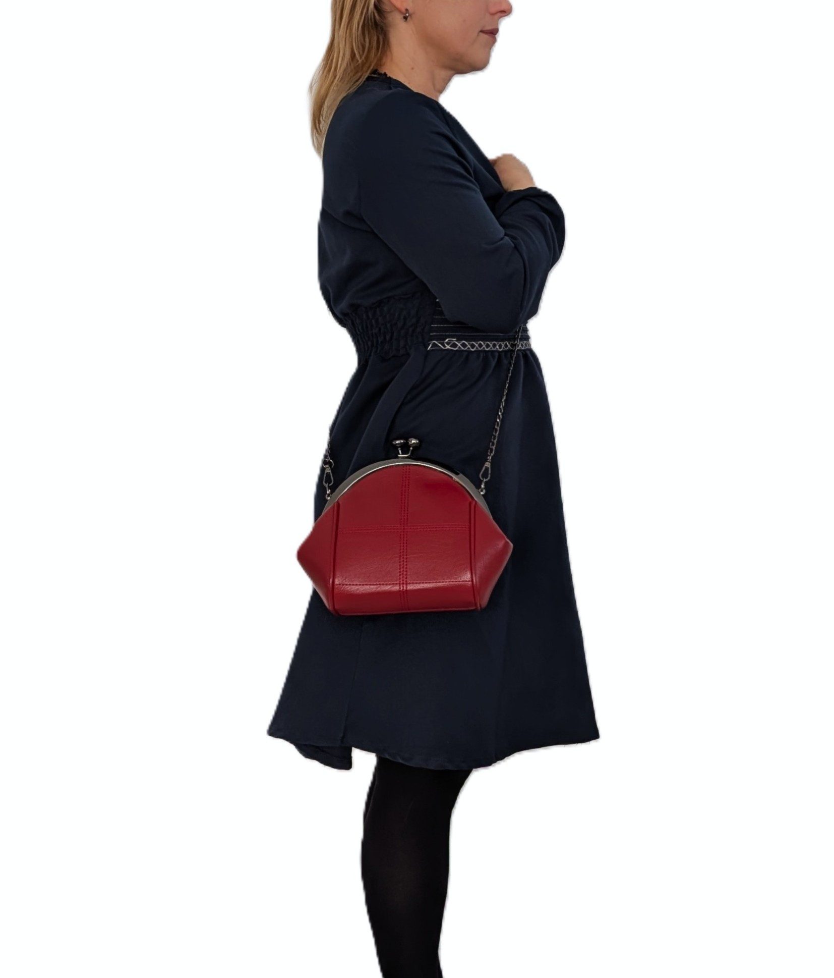Mera Vellon Handtasche Damen Schultertasche "Varela" Umhängetasche mit Clipverschluss, Veganes Leder mit praktischem Clipverschluss