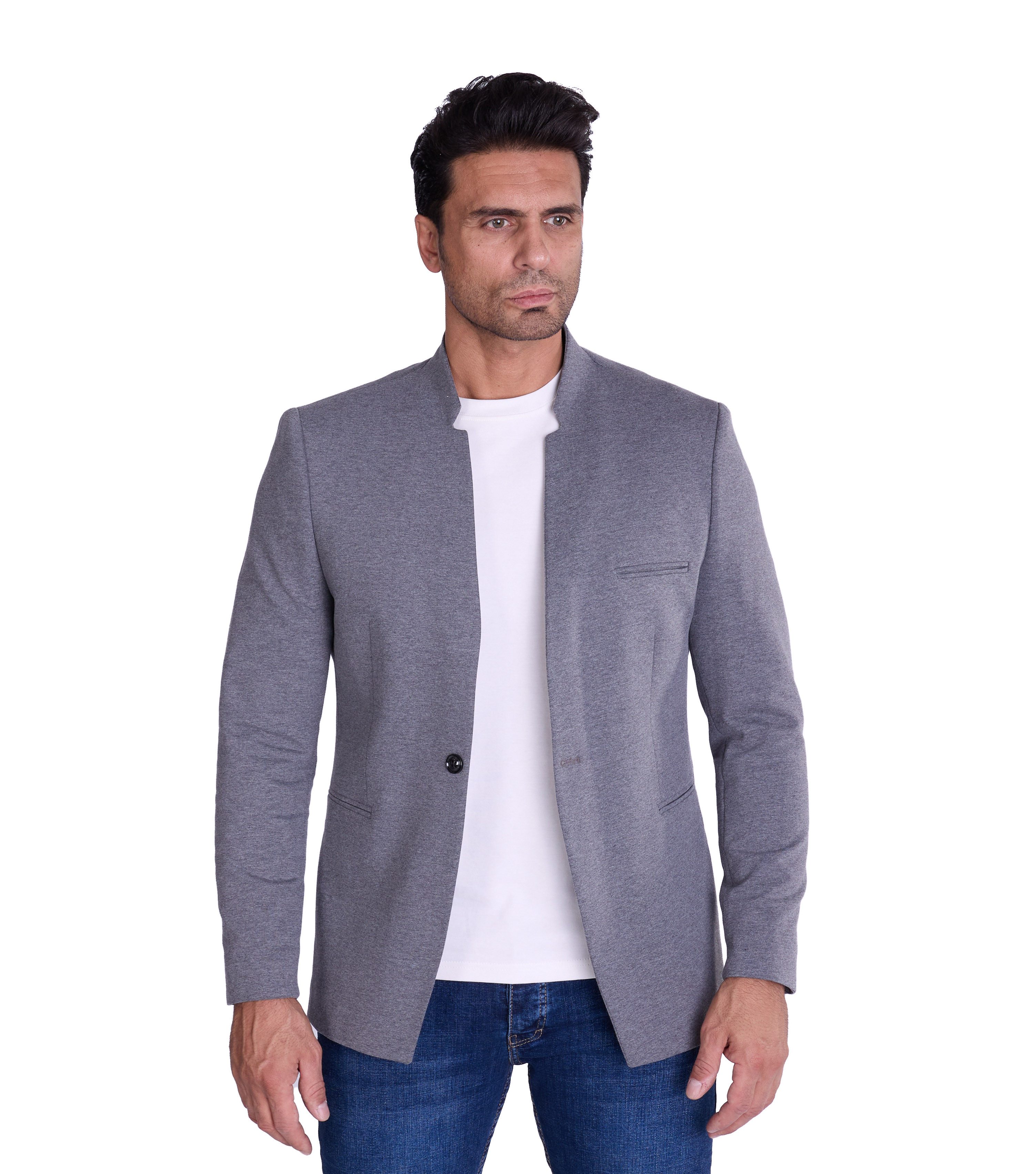 Denim Distriqt Jerseysakko Herren Slim Fit Stehkragen Sakko günstig online kaufen