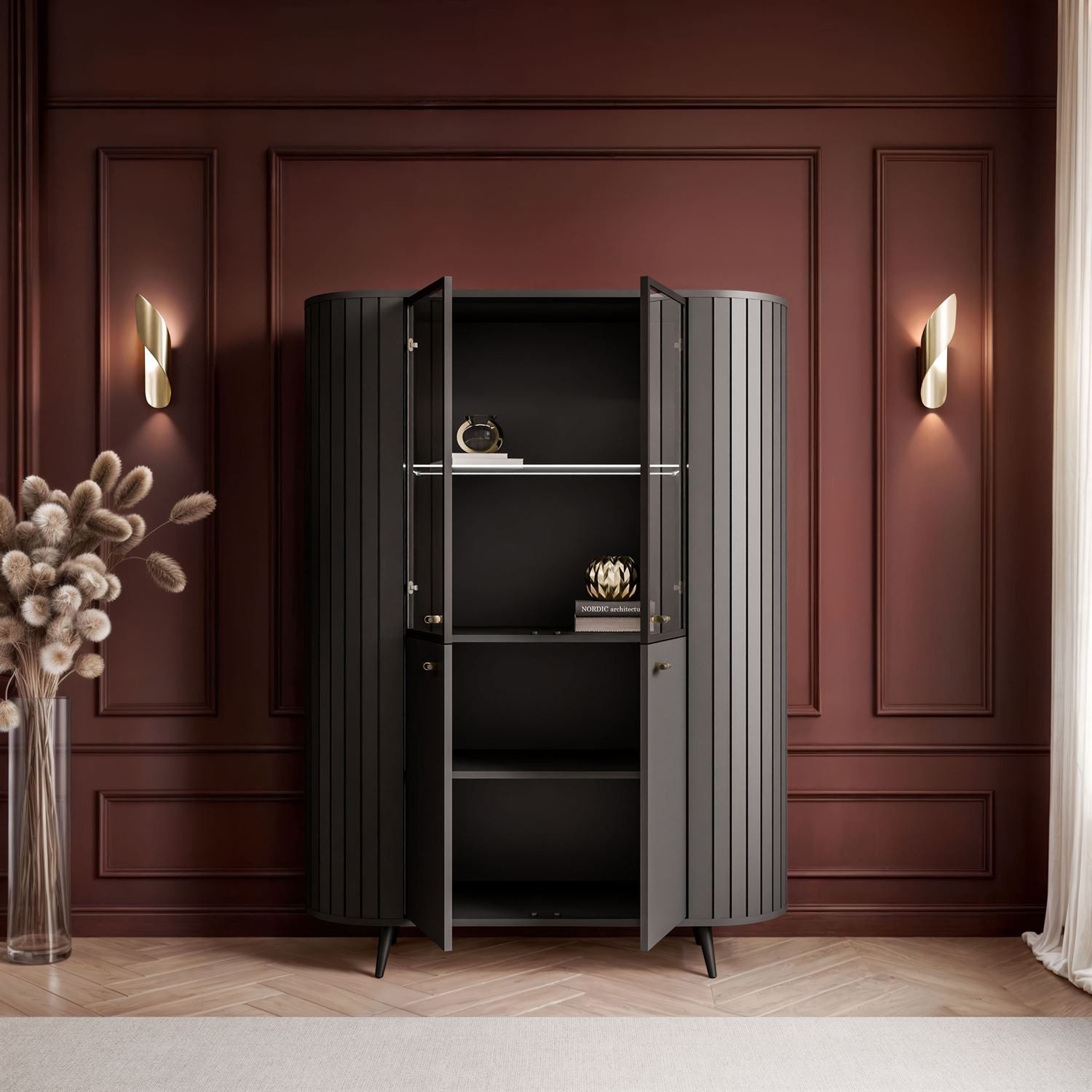 Lookway Standvitrine ELODIE II Vitrine mit Glastüren und LED-Beleuchtung