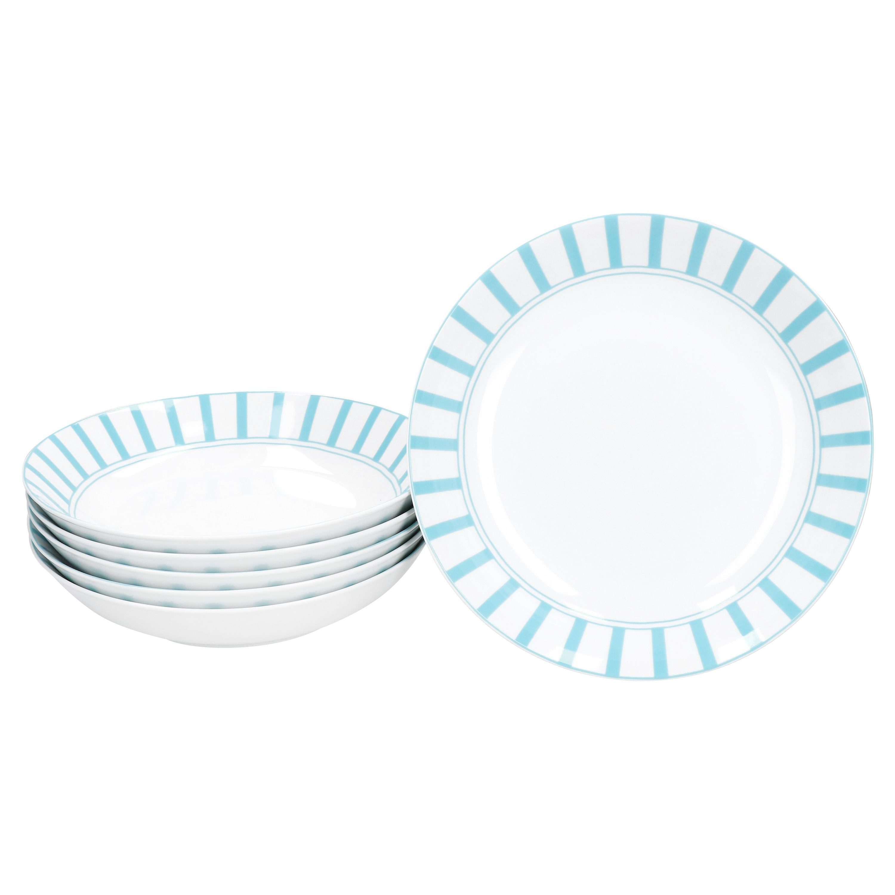 MamboCat Suppenteller Split türkis 6er Set Suppenteller 450ml Porzellan Teller Streifen