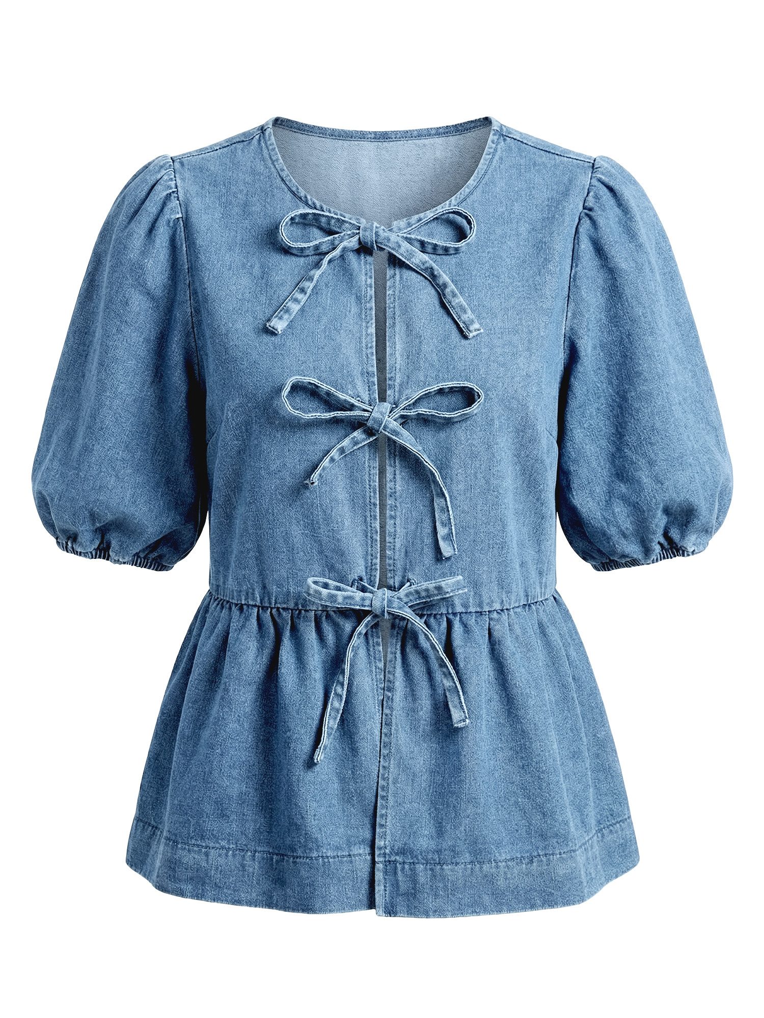 Jeansbluse Damen Lässige Blusen mit Schleife vorne