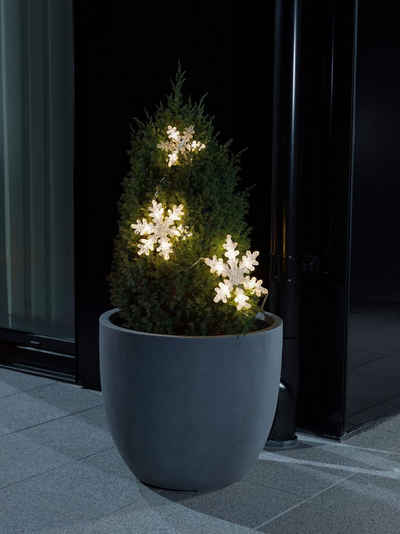KONSTSMIDE LED-Lichtervorhang Weihnachtsdeko aussen, 15-flammig, LED Lichtervorhang, 3 Acryl Schneeflocken, 15 warm weiße Dioden