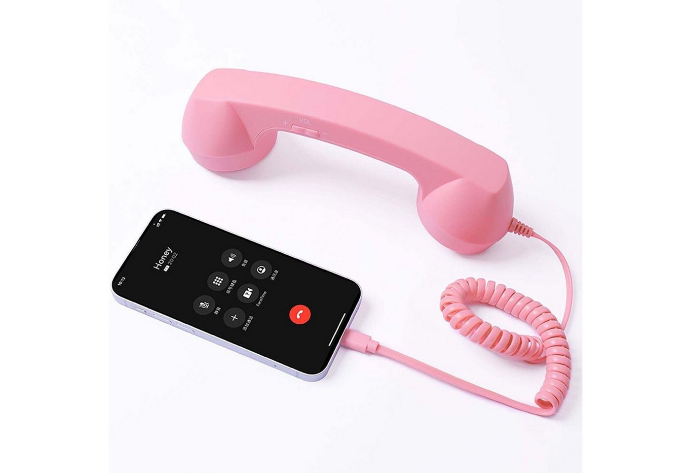 FELIXLEO Retro Type-C Telefonhörer Handy Kopfhörer mit Kabel Rosa Bluetooth-Kopfhörer