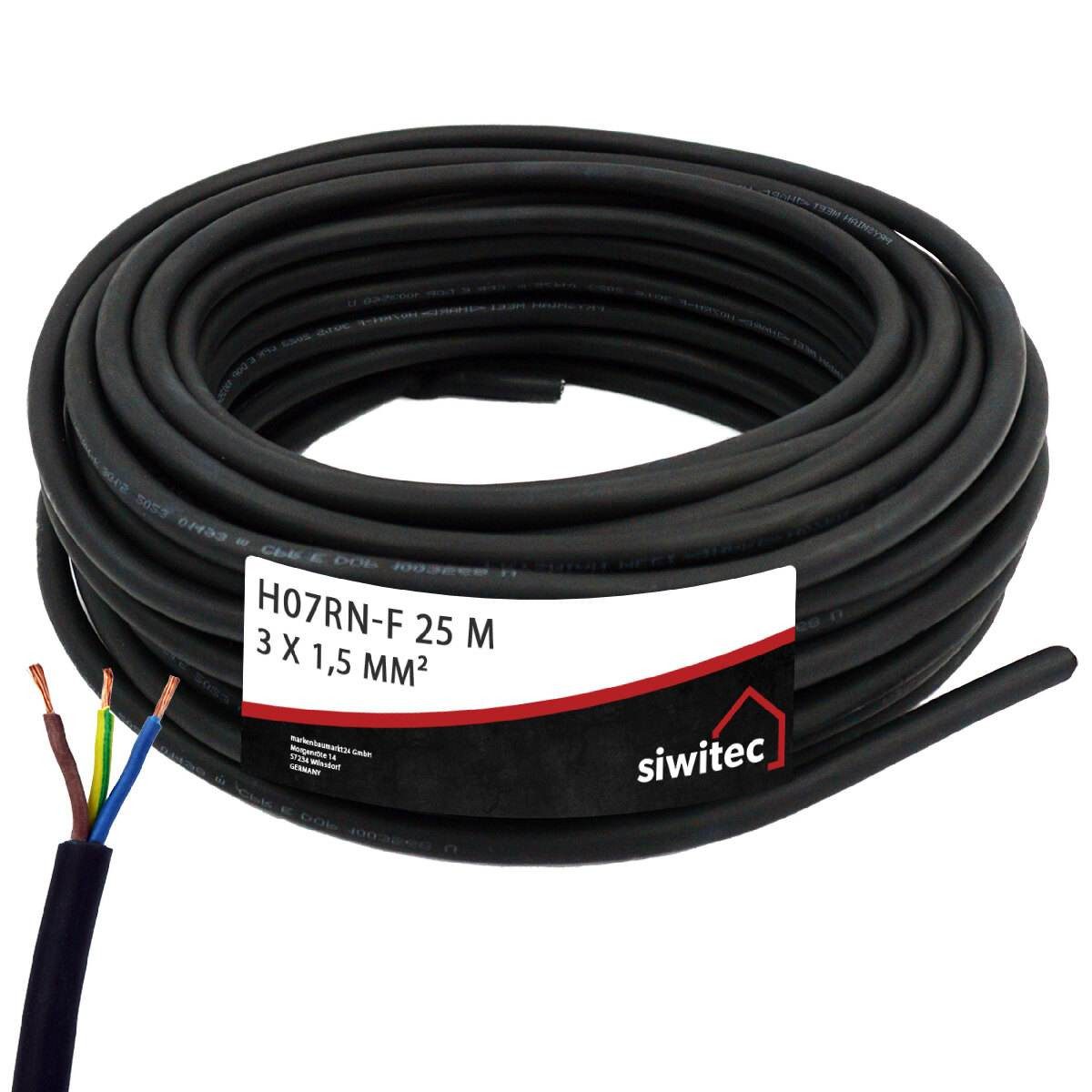 siwitec siwitec H07RN-F Kabel, 3G 1,5 SCHWARZ 450/750 V, 25 m Stromkabel, (2500 cm)