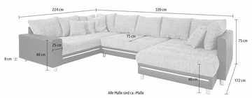 Mr. Couch Wohnlandschaft Tobi U-Form, wahlweise mit Kaltschaum (140kg Belastung/Sitz) und RGB-Beleuchtung