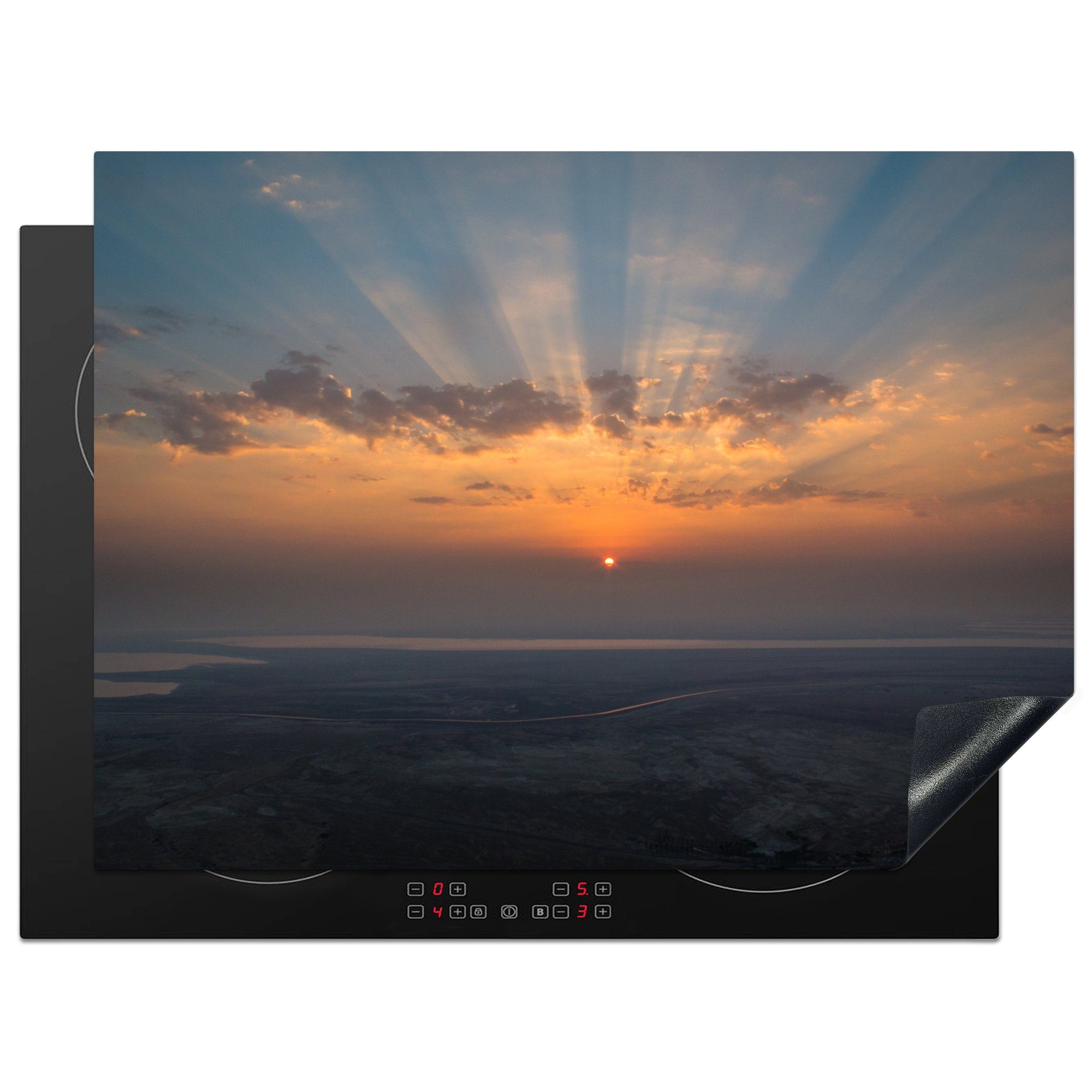 MuchoWow Herdblende-/Abdeckplatte Sonne - Jordanien - Totes Meer, Vinyl, (1 tlg), 70x52 cm, Mobile Arbeitsfläche nutzbar, Ceranfeldabdeckung