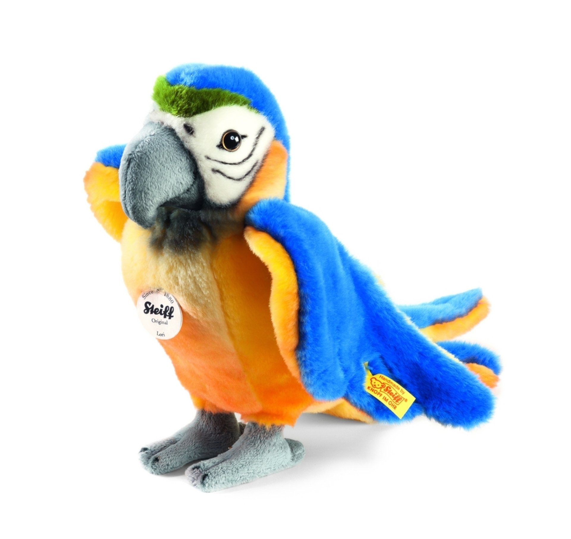 Steiff Kuscheltier Papagei Lori 26 cm stehend blau/gelb 63879