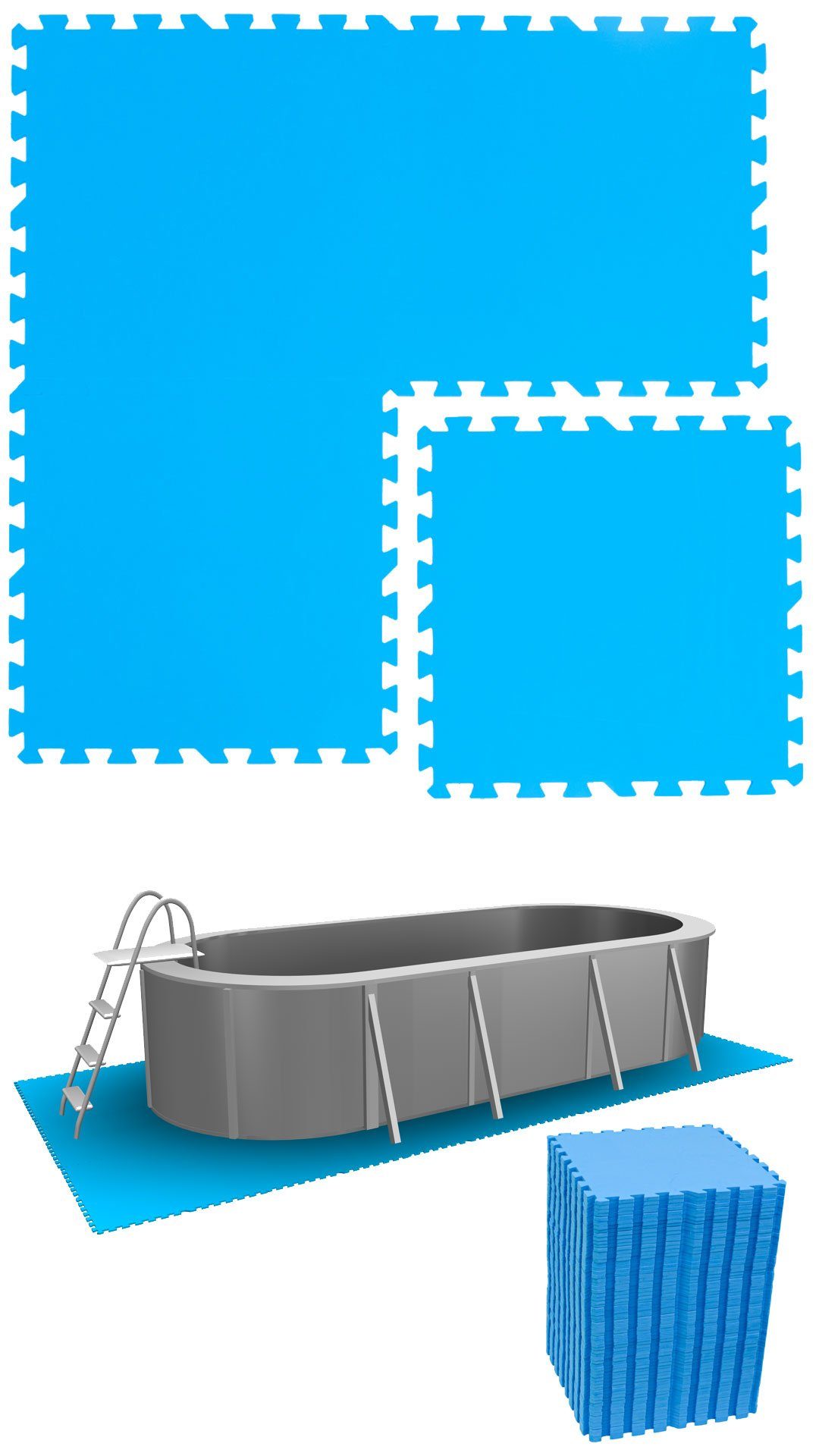 eyepower Pool-Bodenschutzfliese 15,9 m² Poolmatte aus 68 großen EVA Matten - Rutschfeste Poolunterlage, 1 cm dicke Bodenfliesen - 50 x 50 Unterlegmatten - Whirlpool Unterlage
