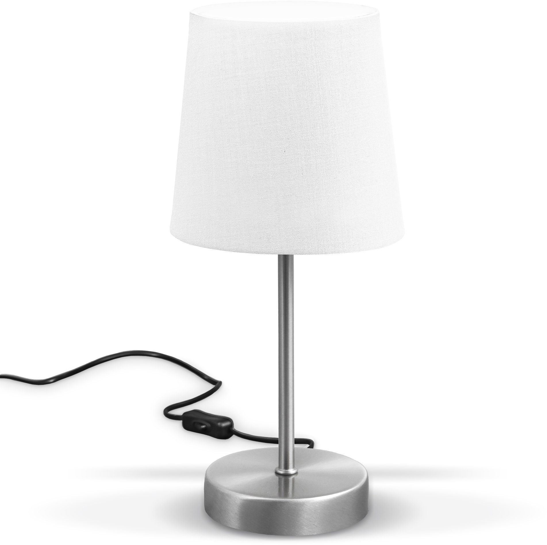 B.K.Licht Tischleuchte, ohne Leuchtmittel, LED Nachttischlampe mit Schalter E14 IP20 Stoff taupe matt-nickel weiß