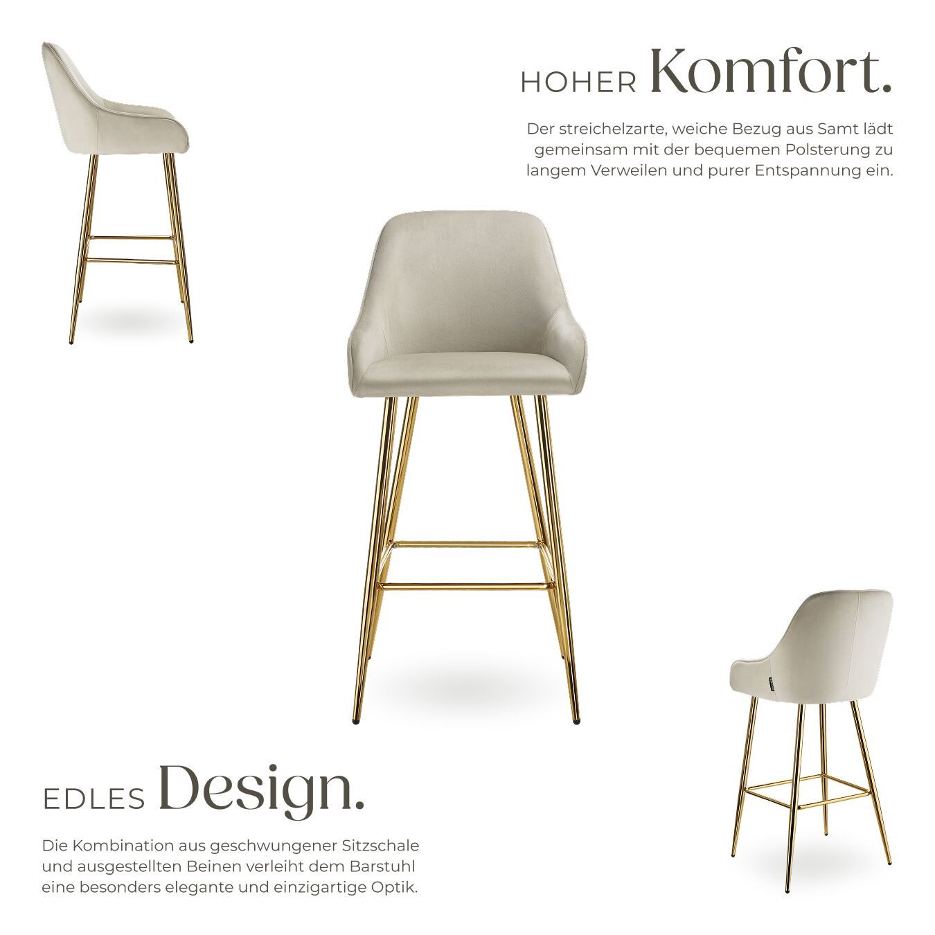 tectake Barhocker Barstuhl, in Samtoptik, gepolstert