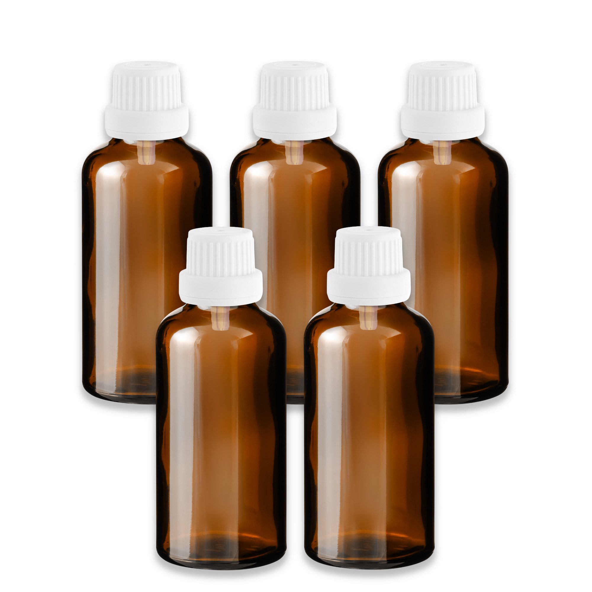 CK Verpackung GmbH Zerstäuberflasche 5x Braunglasflasche 50 ml mit weißem Tropfer Tropfeinsatz Tropfen leer