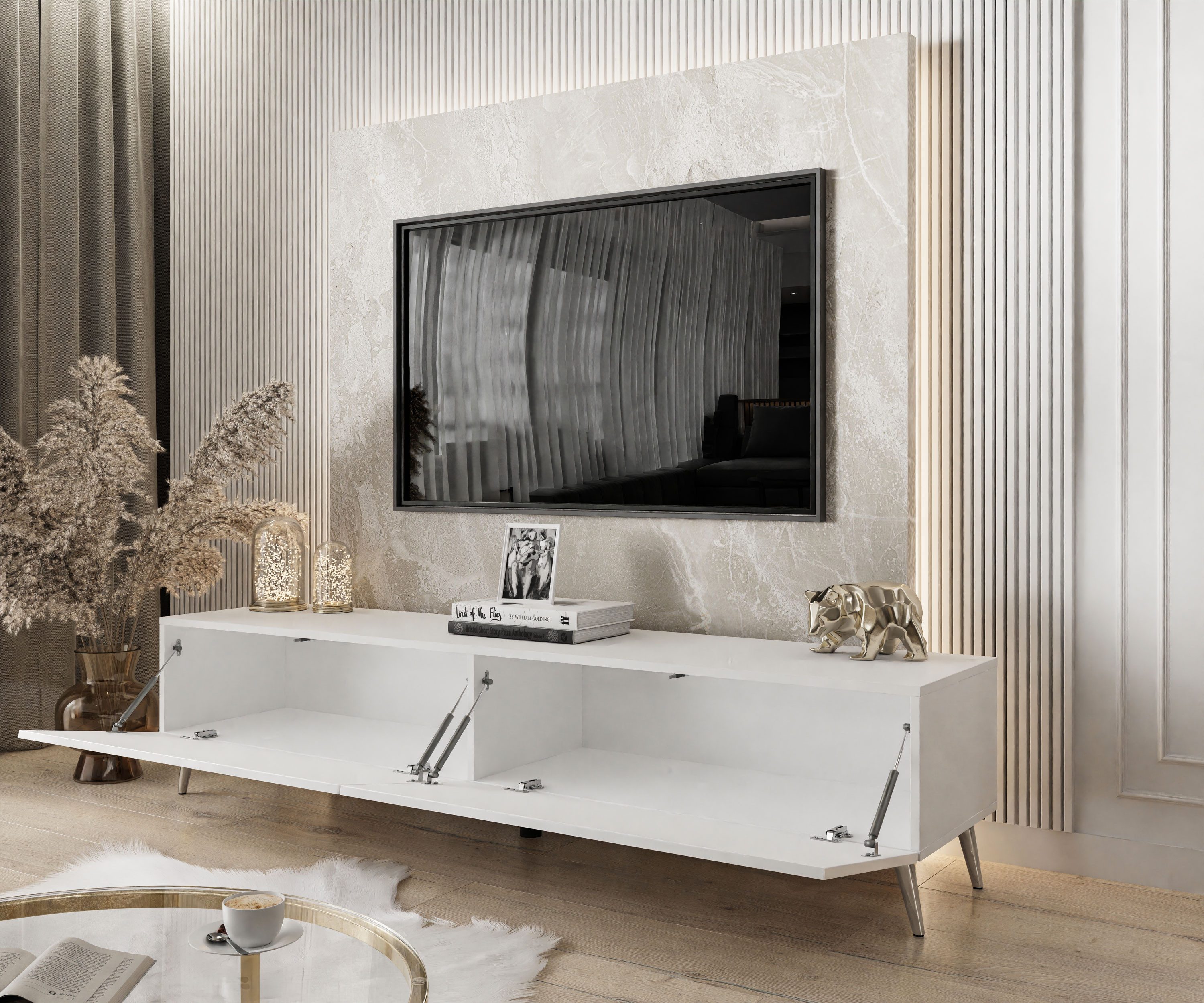 Lookway Lowboard COLETTE TV-Schrank mit Füße und LED Beleuchtung