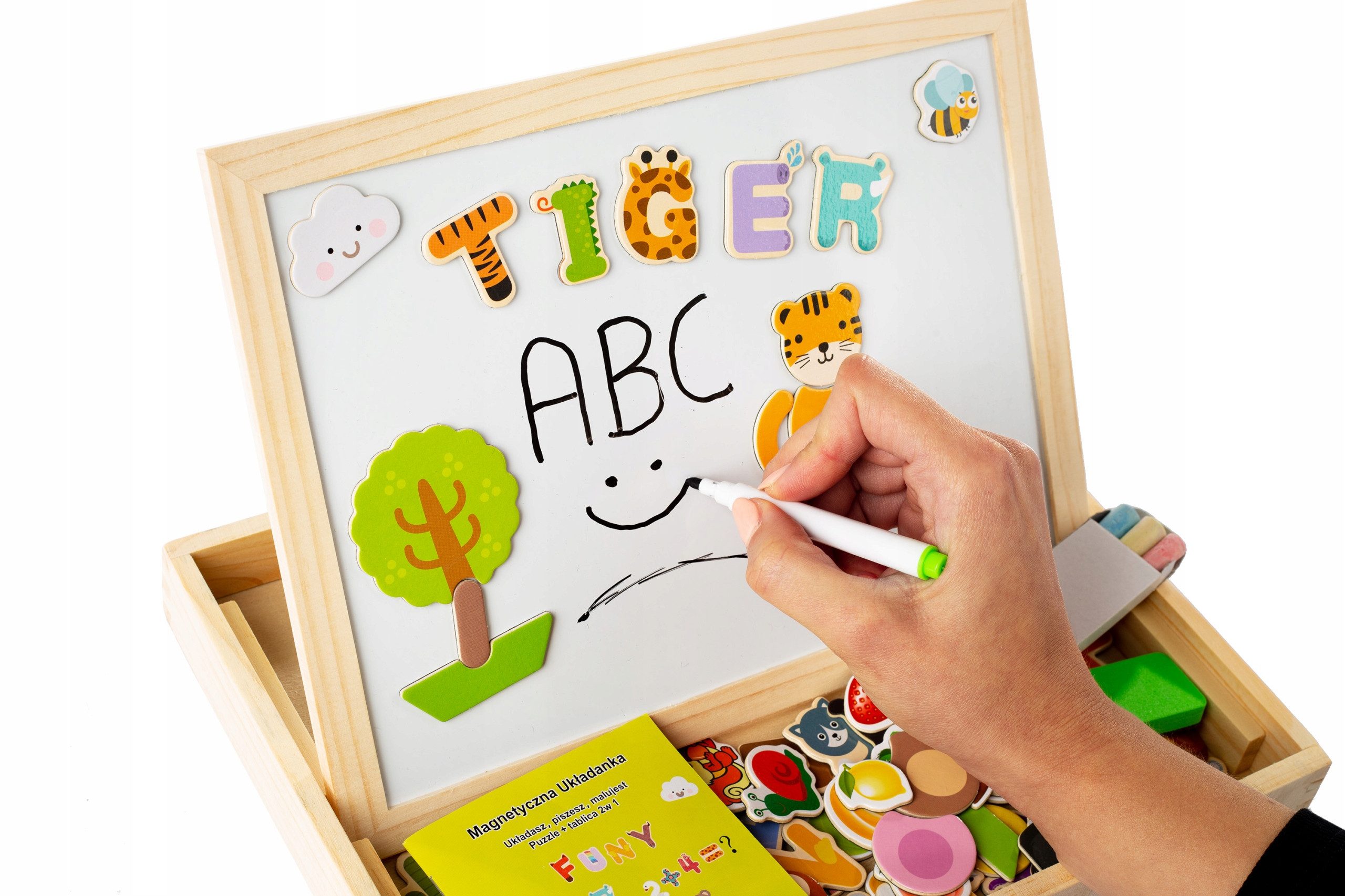 kinderplay Magnettafel Magnettafel aus Holz – beidseitig – Lernspaß für Kinder – Set, (Set, Doppelseitige Magnettafel mit Zubehör)