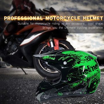 UIGJIOG Motorradhelm Geeignet für verschiedene Motorradaktivitäten, ATV Motorradhelm D.O.T Zertifizierter Helm Mit Brille Handschuhe