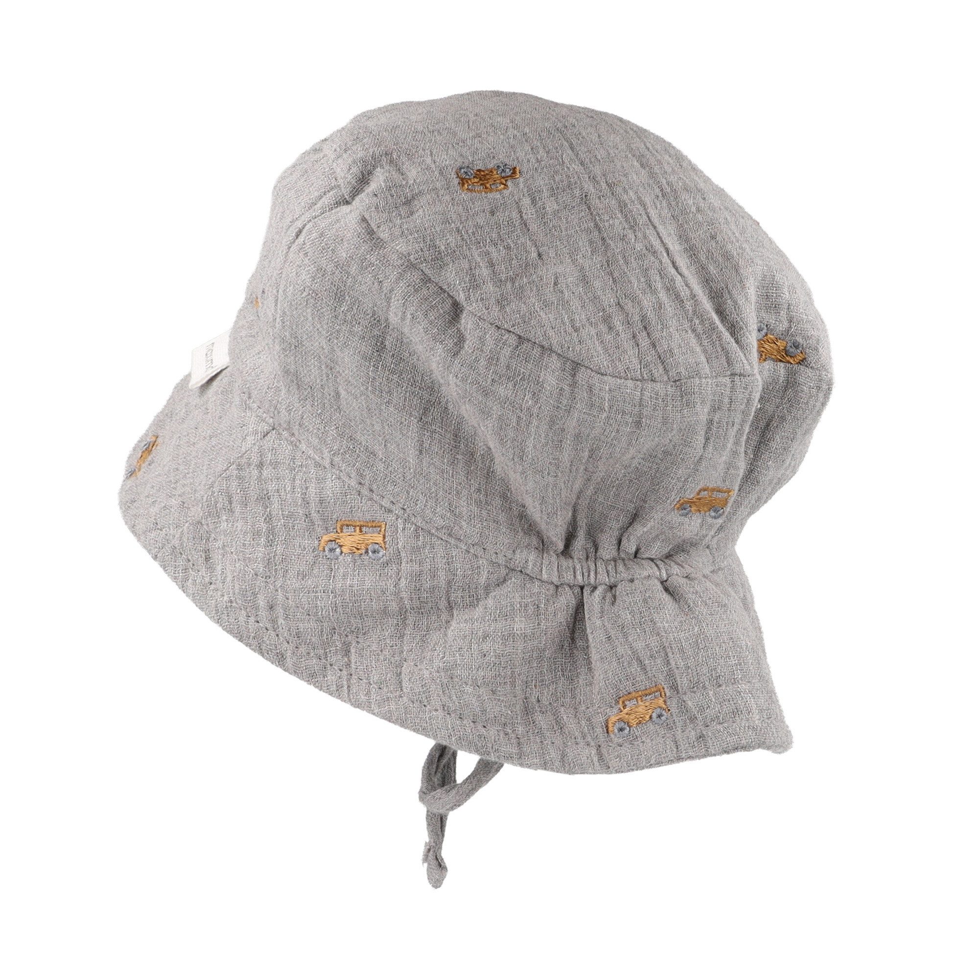 MAXIMO Fischerhut GOTS BABY-Hut, Bindeband Musselinstoff bestickt, Futter, UV50 (1-St) Musselin